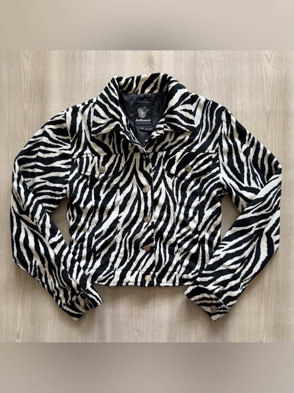 Vtg Dollhouse Zebra Print Jacket Cropped Y2K Animal Print Retro Sz XS *See Pics